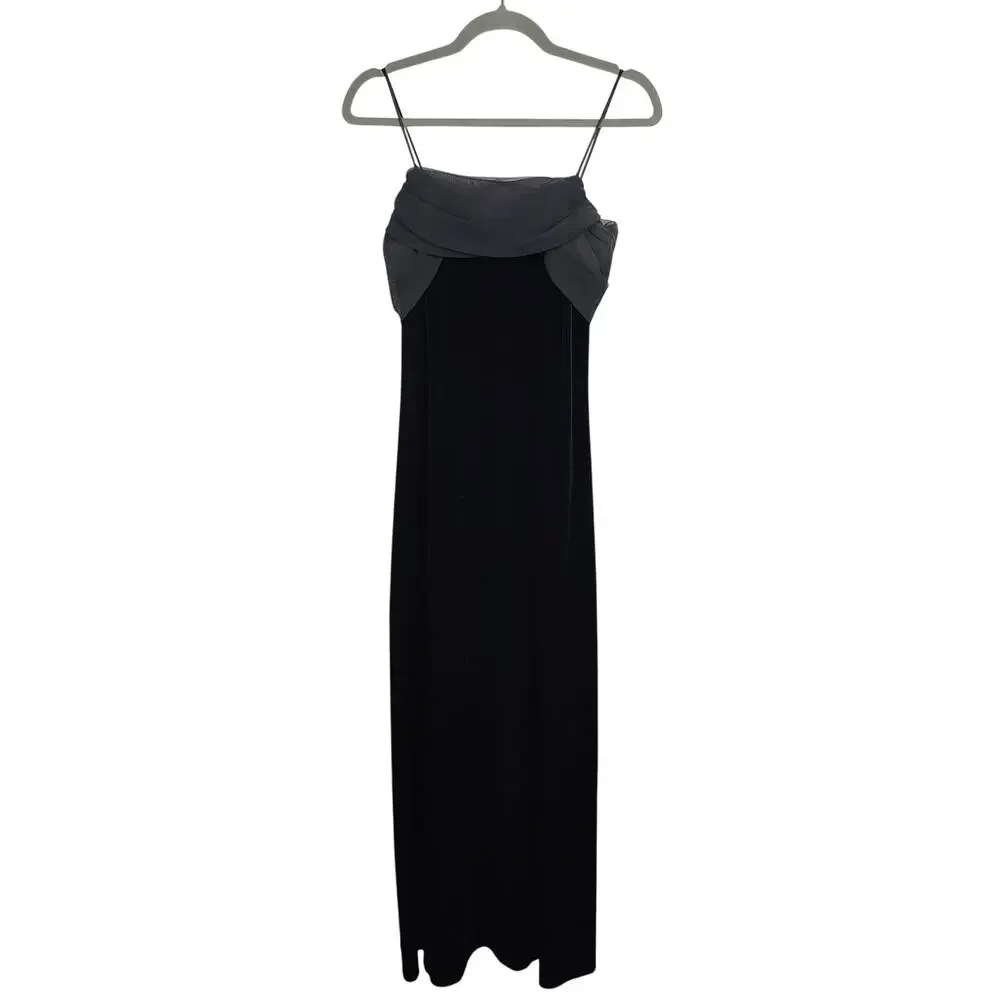 Vintage Y2K Betsey & Adam Gown Womens 8 Black Velvet Mesh Tie Back Cami‎ Straps - Picture 2 of 10